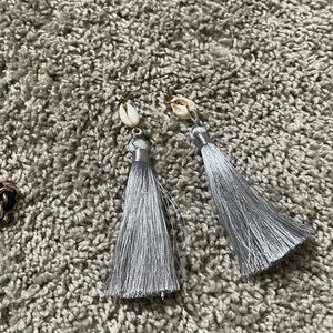 Silver Tassel Earrings with Shell Accent